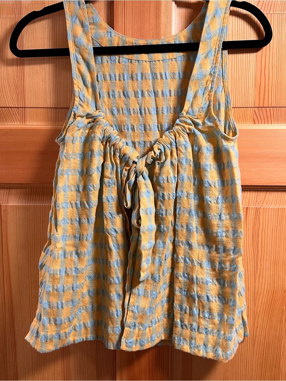 Urban Outfitters Yellow and Light Blue Gingham Tie-Back Tank